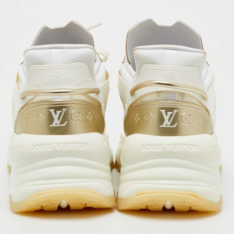 Pre Owned Louis Vuitton White/Gold Canvas, Rubber and Leather Run 55 Trainers Sneakers Size 37