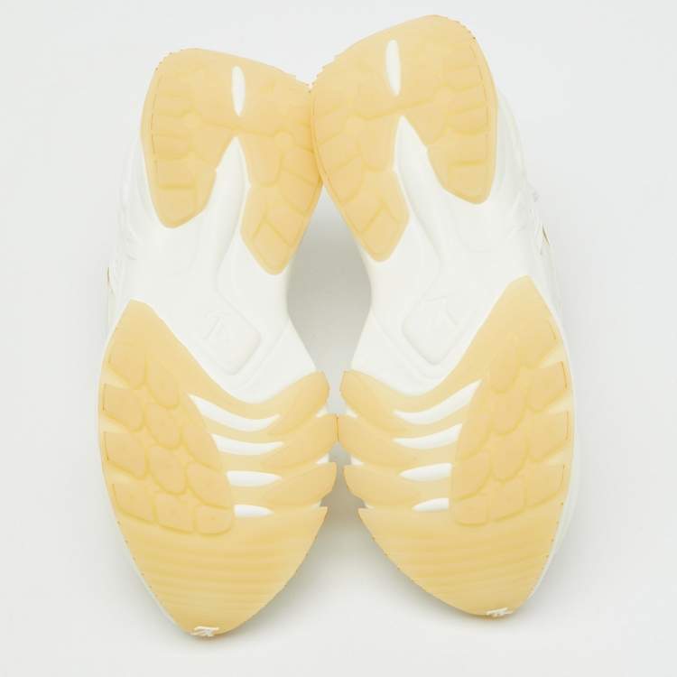 Pre Owned Louis Vuitton White/Gold Canvas, Rubber and Leather Run 55 Trainers Sneakers Size 37