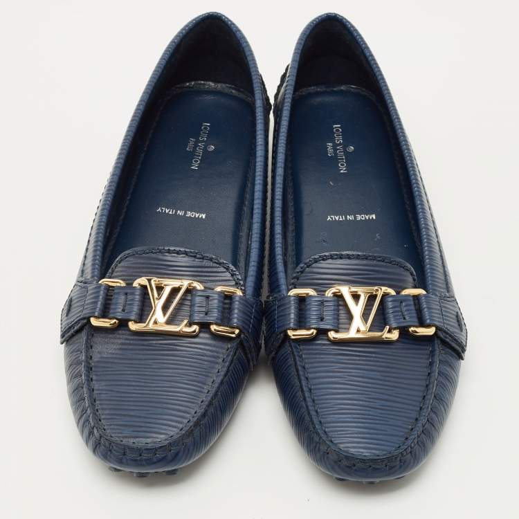 Pre Owned Louis Vuitton Blue Epi Leather Oxford Loafers Size 38