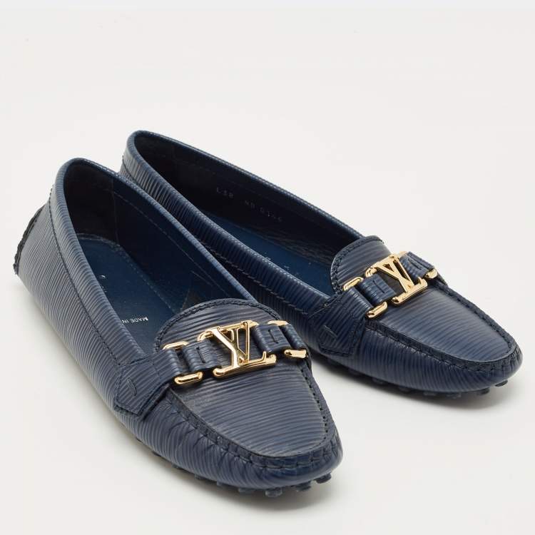 Pre Owned Louis Vuitton Blue Epi Leather Oxford Loafers Size 38