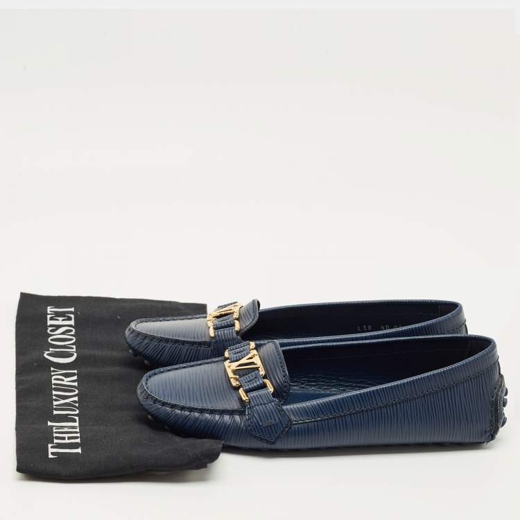 Pre Owned Louis Vuitton Blue Epi Leather Oxford Loafers Size 38