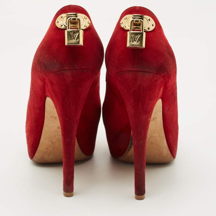 Pre Owned Louis Vuitton Red Suede Oh Really! Platform Peep Toe Pumps Size 38