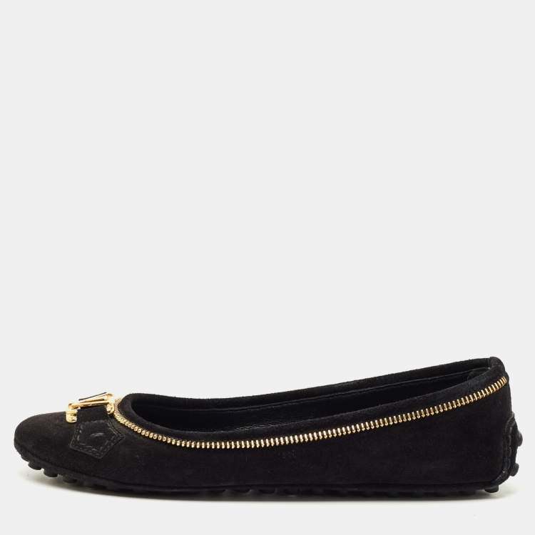 Pre Owned Louis Vuitton Black Glitter Suede Oxford Ballet Flats Size 36