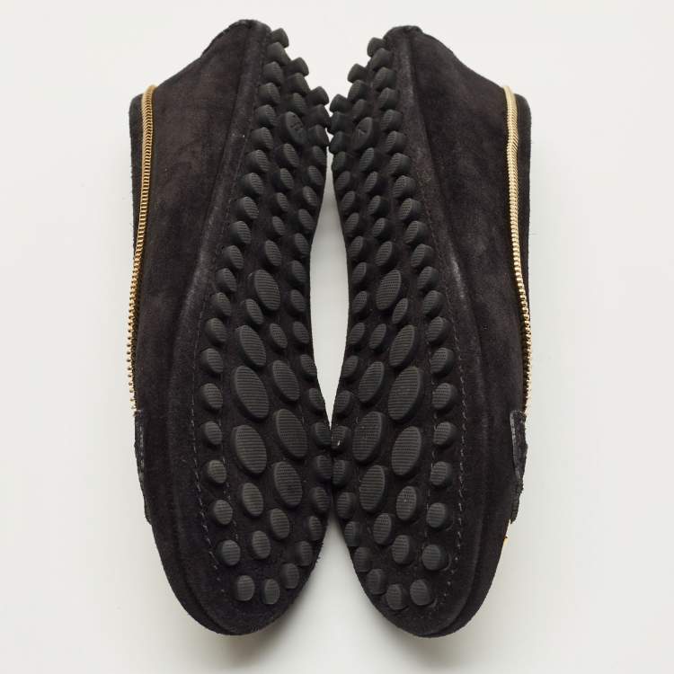 Pre Owned Louis Vuitton Black Glitter Suede Oxford Ballet Flats Size 36