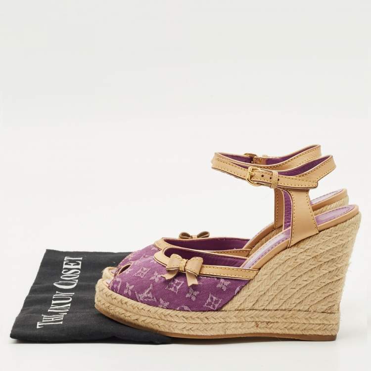 Pre Owned Louis Vuitton Purple Canvas Wedge Espadrille Sandals Size 37
