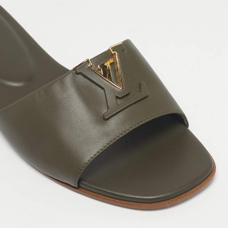 Pre Owned Louis Vuitton Green Leather LV Mare Flat Slide Size 37