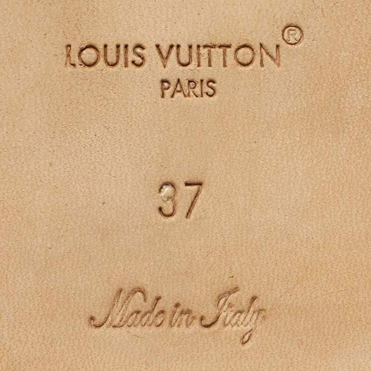 Pre Owned Louis Vuitton Green Leather LV Mare Flat Slide Size 37