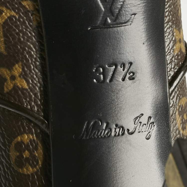 Pre Owned Louis Vuitton Brown Monogram Canvas and Patent Idole Knee Length Boots Size 37.5