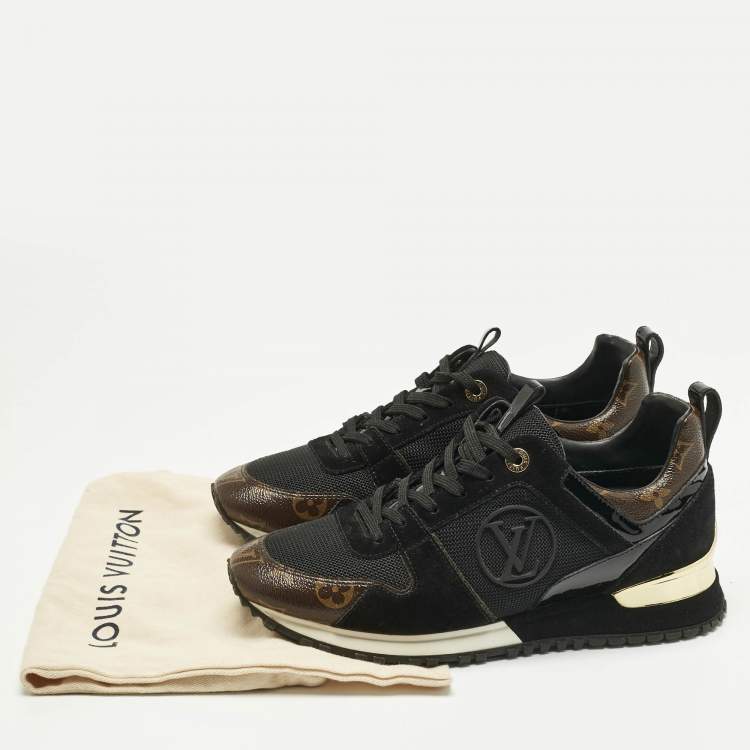 Pre Owned Louis Vuitton Black/Brown Monogram Coated Canvas and Mesh Run Away Low Top Sneakers Size 38