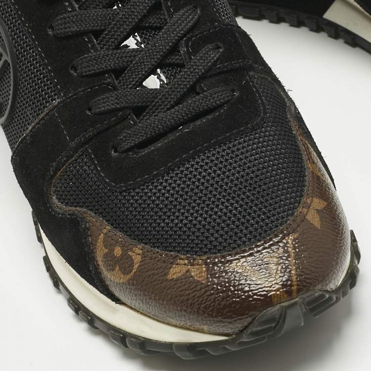 Pre Owned Louis Vuitton Black/Brown Monogram Coated Canvas and Mesh Run Away Low Top Sneakers Size 38
