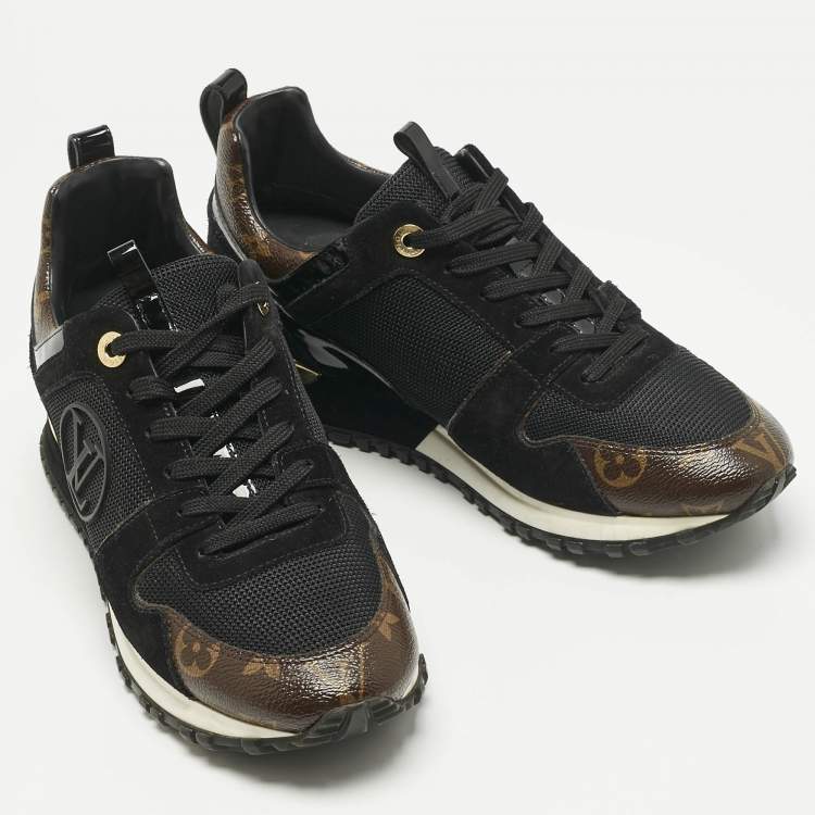 Pre Owned Louis Vuitton Black/Brown Monogram Coated Canvas and Mesh Run Away Low Top Sneakers Size 38