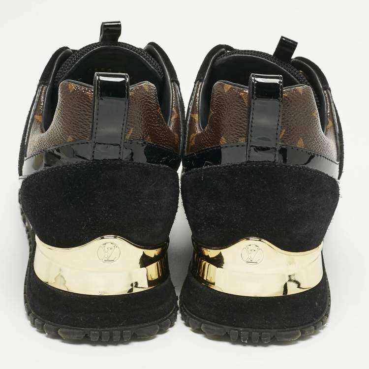 Pre Owned Louis Vuitton Black/Brown Monogram Coated Canvas and Mesh Run Away Low Top Sneakers Size 38