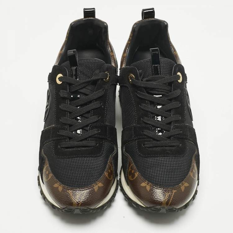 Pre Owned Louis Vuitton Black/Brown Monogram Coated Canvas and Mesh Run Away Low Top Sneakers Size 38
