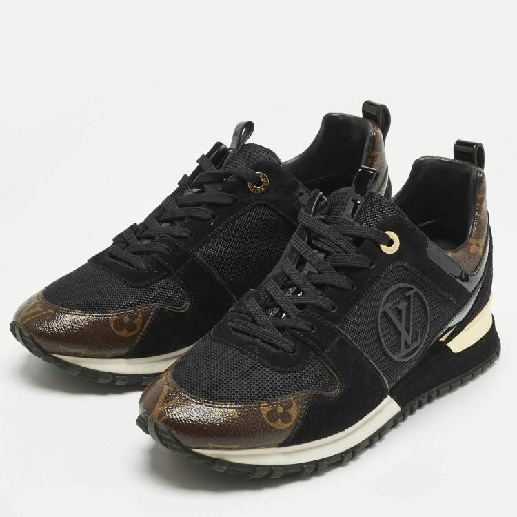 Pre Owned Louis Vuitton Black/Brown Monogram Coated Canvas and Mesh Run Away Low Top Sneakers Size 38