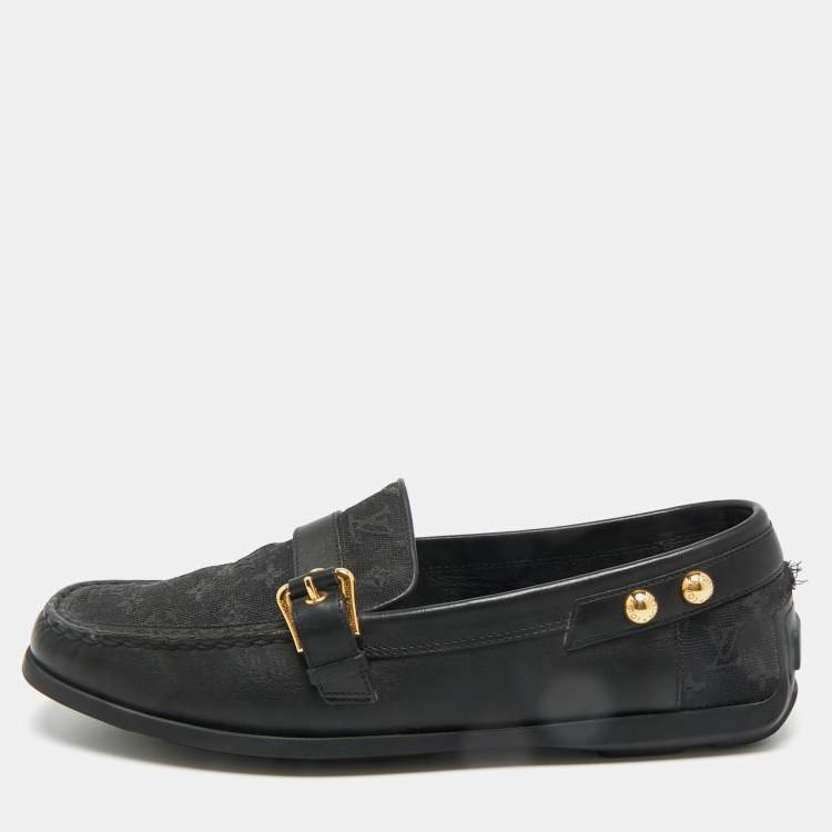 Pre Owned Louis Vuitton Black Canvas and Leather Buckle Loafers Size 40.5