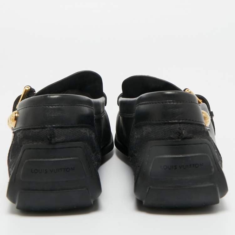 Pre Owned Louis Vuitton Black Canvas and Leather Buckle Loafers Size 40.5