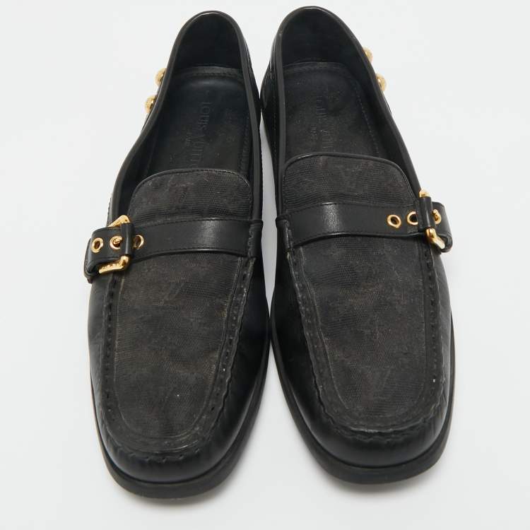Pre Owned Louis Vuitton Black Canvas and Leather Buckle Loafers Size 40.5