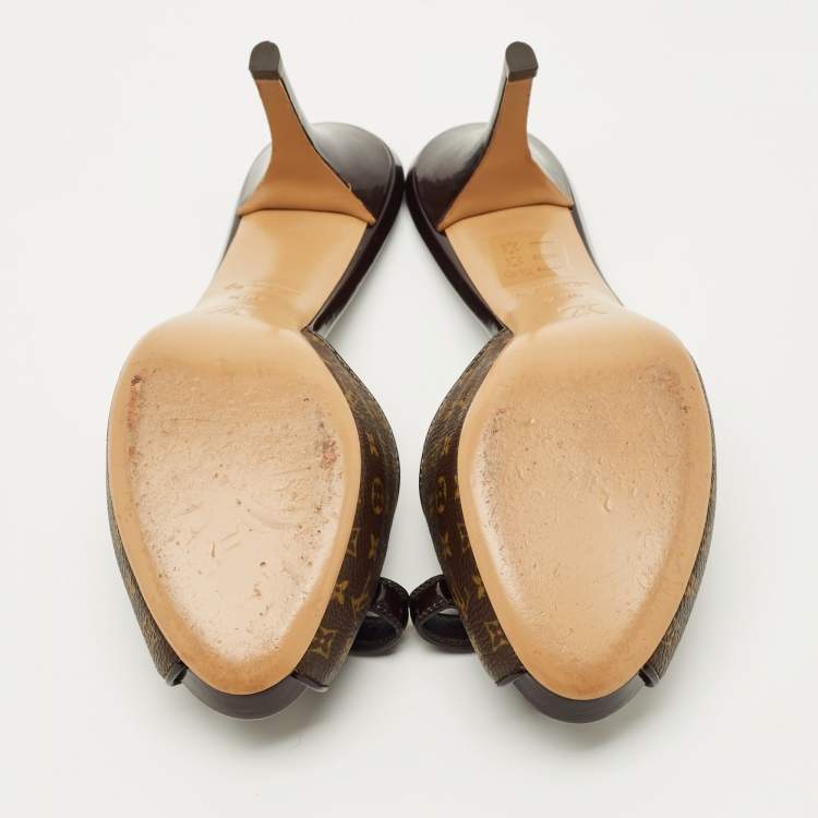 Pre Owned Louis Vuitton Brown Monogram Canvas Malibu Slide Sandals Size 36.5