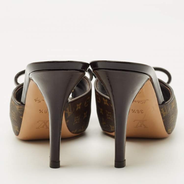 Pre Owned Louis Vuitton Brown Monogram Canvas Malibu Slide Sandals Size 36.5