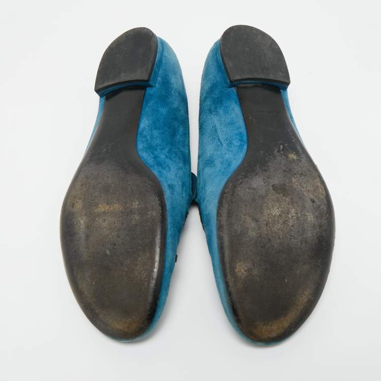 Pre Owned Louis Vuitton Blue Suede Addict Smoking Slippers Size 38.5