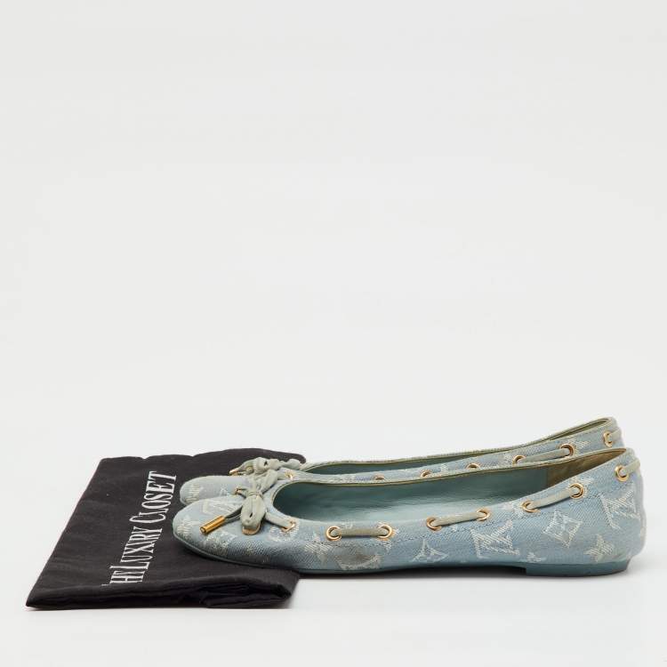 Pre Owned Louis Vuitton Light Blue Monogram Denim Oasis Ballet Flats Size 38.5