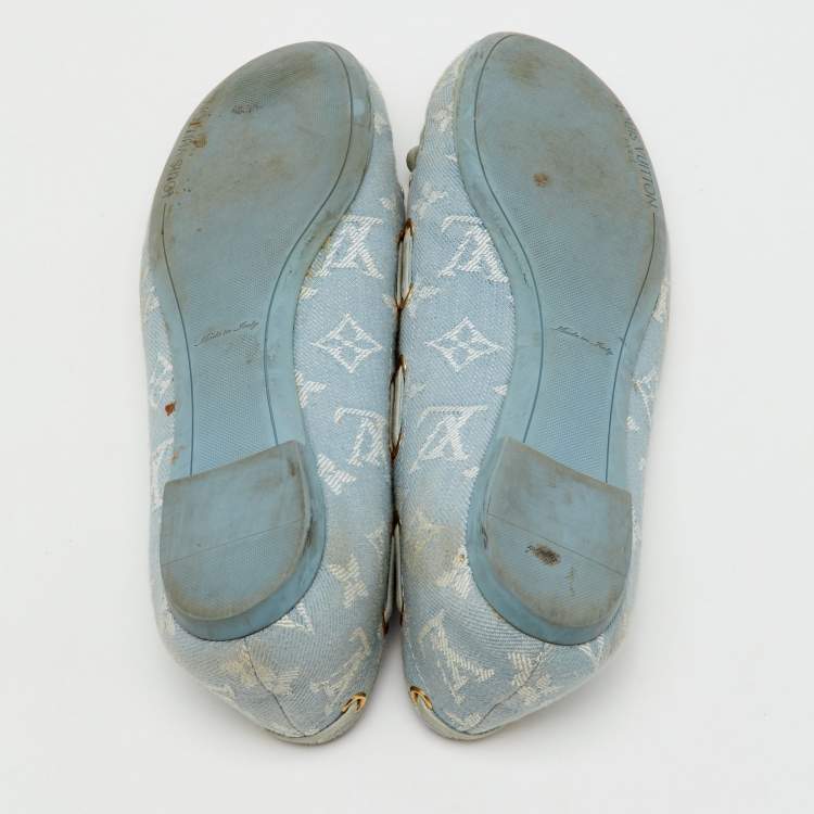 Pre Owned Louis Vuitton Light Blue Monogram Denim Oasis Ballet Flats Size 38.5