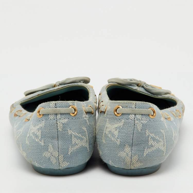 Pre Owned Louis Vuitton Light Blue Monogram Denim Oasis Ballet Flats Size 38.5