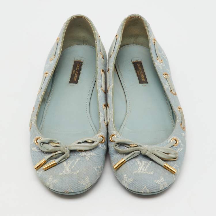 Pre Owned Louis Vuitton Light Blue Monogram Denim Oasis Ballet Flats Size 38.5