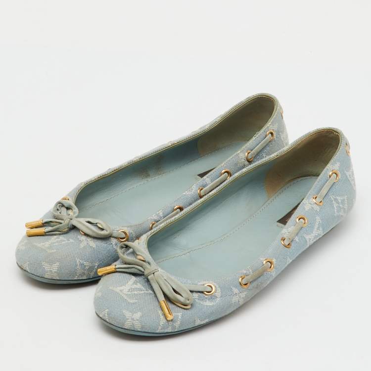 Pre Owned Louis Vuitton Light Blue Monogram Denim Oasis Ballet Flats Size 38.5