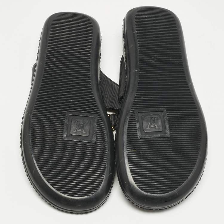 Pre Owned Louis Vuitton Black Leather Thong Sandals Size 39.5
