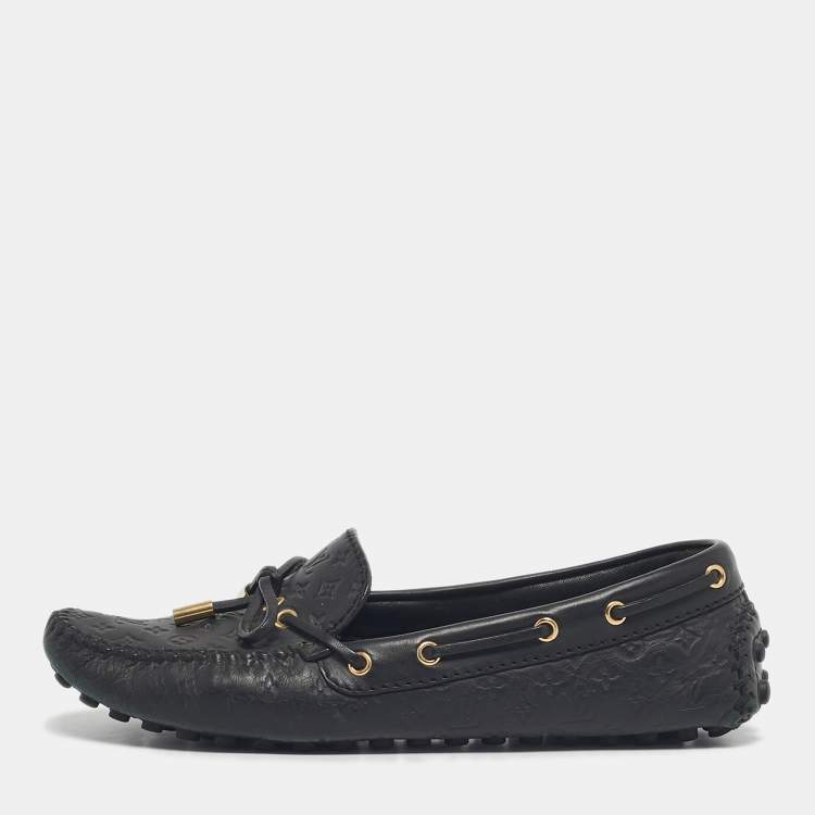 Pre Owned Louis Vuitton Black Monogram Empreinte Leather Gloria Loafers Size 39