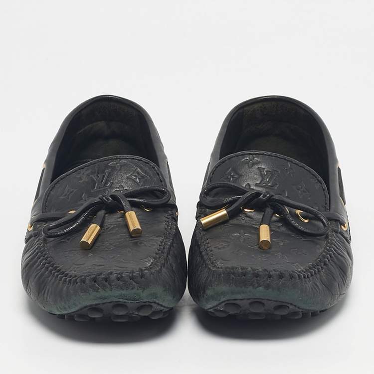 Pre Owned Louis Vuitton Black Monogram Empreinte Leather Gloria Loafers Size 39