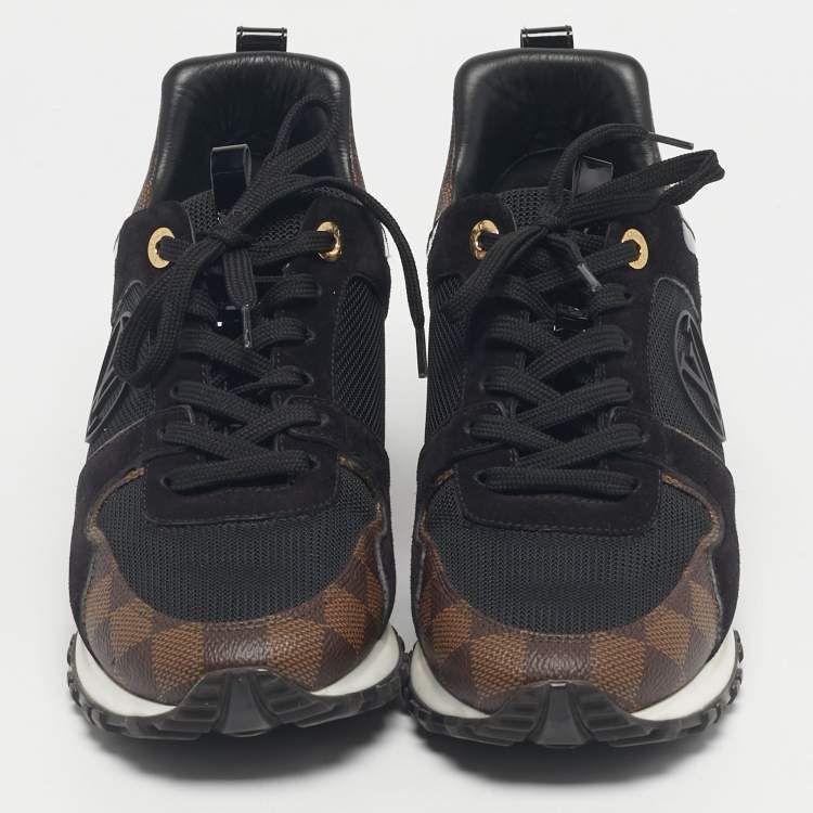 Pre Owned Louis Vuitton Black/Brown Mesh and Monogram Canvas Run Away Sneakers Size 40