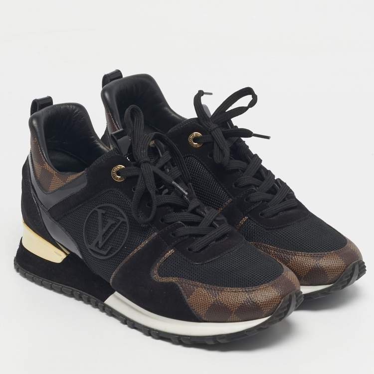 Pre Owned Louis Vuitton Black/Brown Mesh and Monogram Canvas Run Away Sneakers Size 40