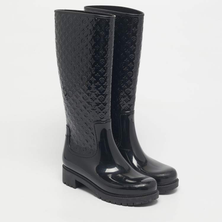 Pre Owned Louis Vuitton Black Monogram Rubber Splash Rain Boots Size 37