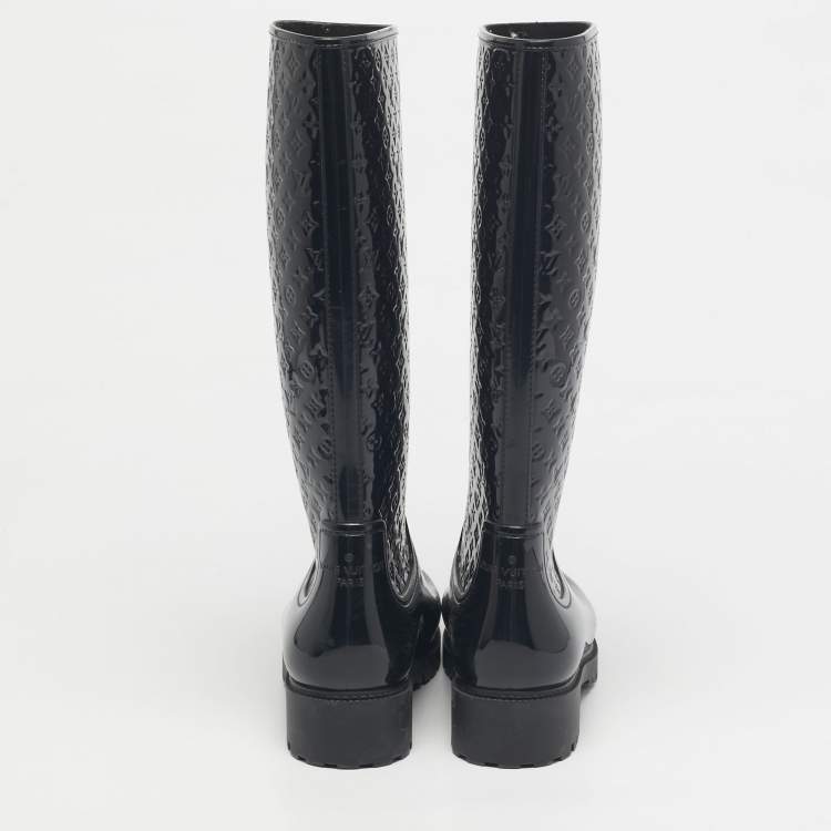 Pre Owned Louis Vuitton Black Monogram Rubber Splash Rain Boots Size 37
