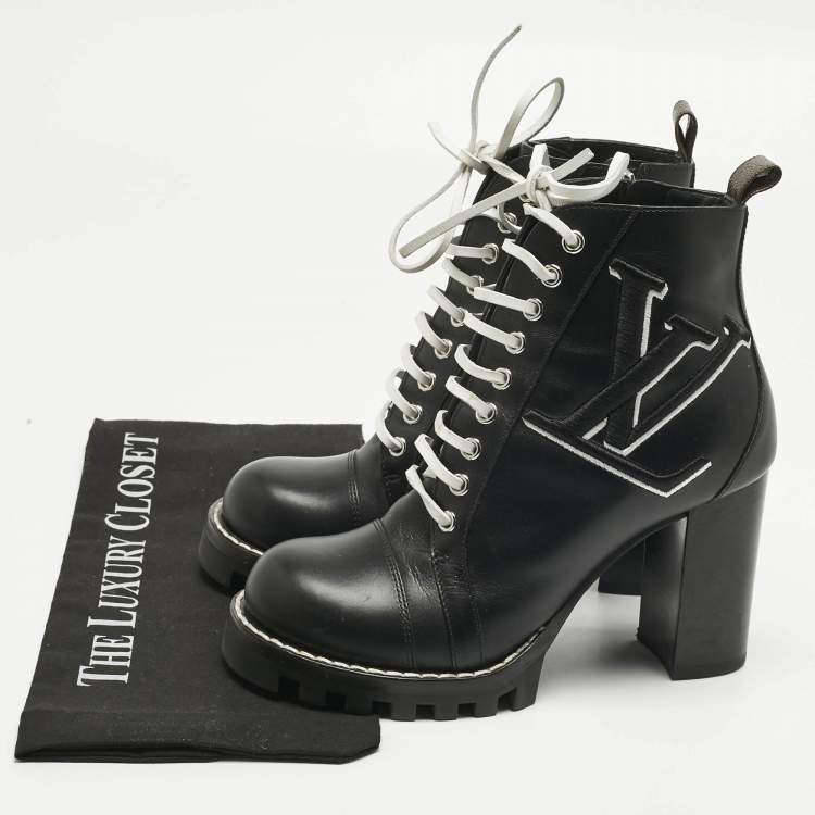 Pre Owned Louis Vuitton Black Leather Star Trail Ankle Boots Size 38.5