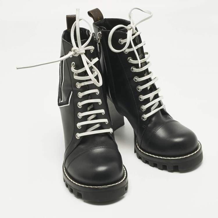 Pre Owned Louis Vuitton Black Leather Star Trail Ankle Boots Size 38.5