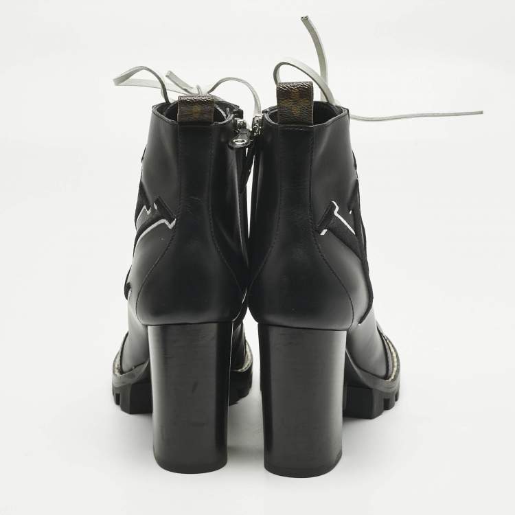 Pre Owned Louis Vuitton Black Leather Star Trail Ankle Boots Size 38.5