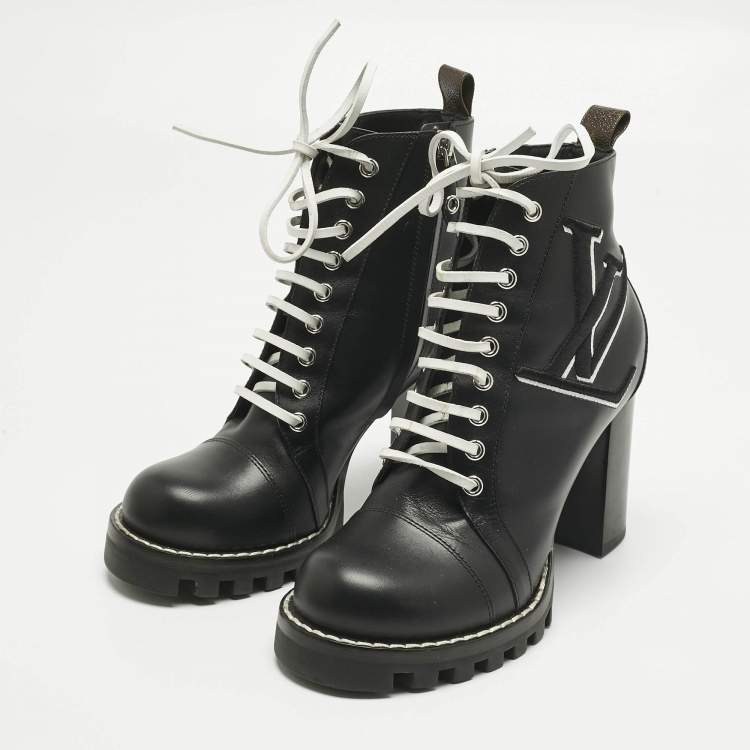 Pre Owned Louis Vuitton Black Leather Star Trail Ankle Boots Size 38.5