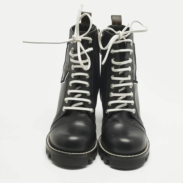 Pre Owned Louis Vuitton Black Leather Star Trail Ankle Boots Size 38.5