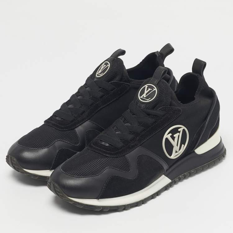 Pre Owned Louis Vuitton Black Neoprene, Leather and Mesh Run Away Sneakers Size 39