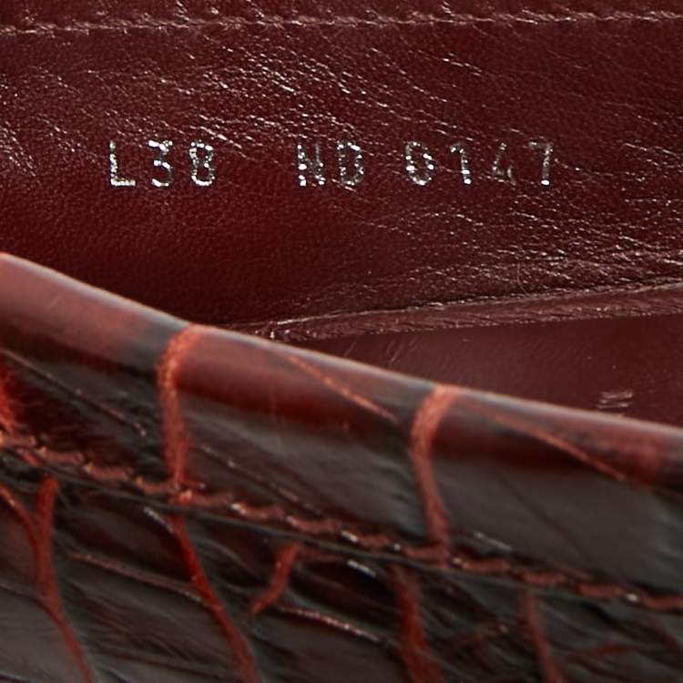 Pre Owned Louis Vuitton Burgundy Croc Embossed Leather Dauphine Loafers Size 38