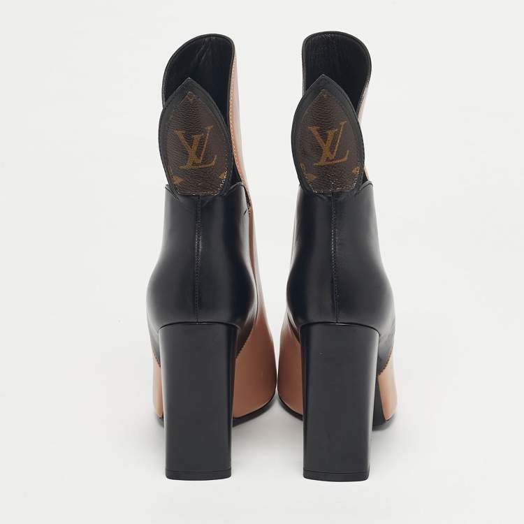 Pre Owned Louis Vuitton Pink/Black Leather Gamble Diva Boots Size 37.5