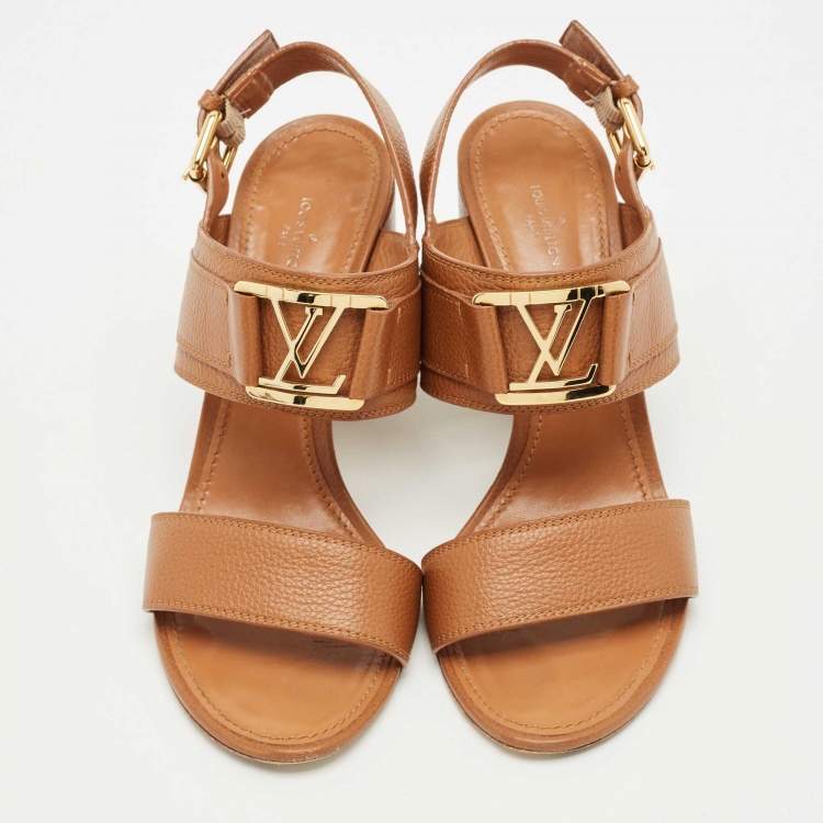 Pre Owned Louis Vuitton Brown Leather Horizon Slingback Sandals Size 38.5