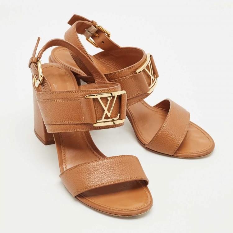Pre Owned Louis Vuitton Brown Leather Horizon Slingback Sandals Size 38.5