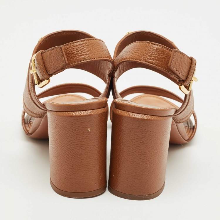 Pre Owned Louis Vuitton Brown Leather Horizon Slingback Sandals Size 38.5