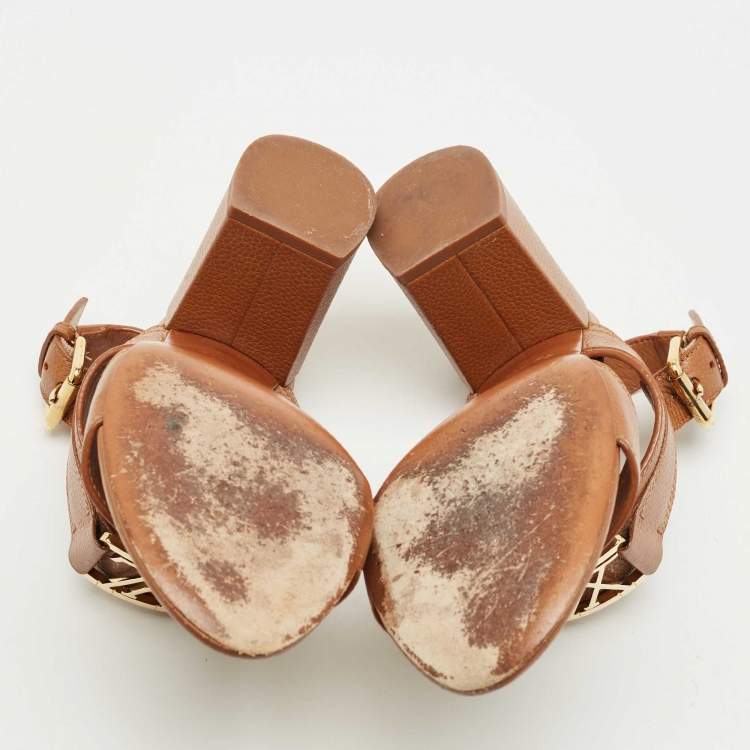 Pre Owned Louis Vuitton Brown Leather Horizon Slingback Sandals Size 38.5
