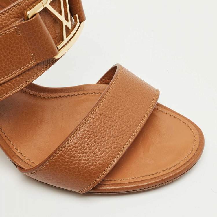Pre Owned Louis Vuitton Brown Leather Horizon Slingback Sandals Size 38.5