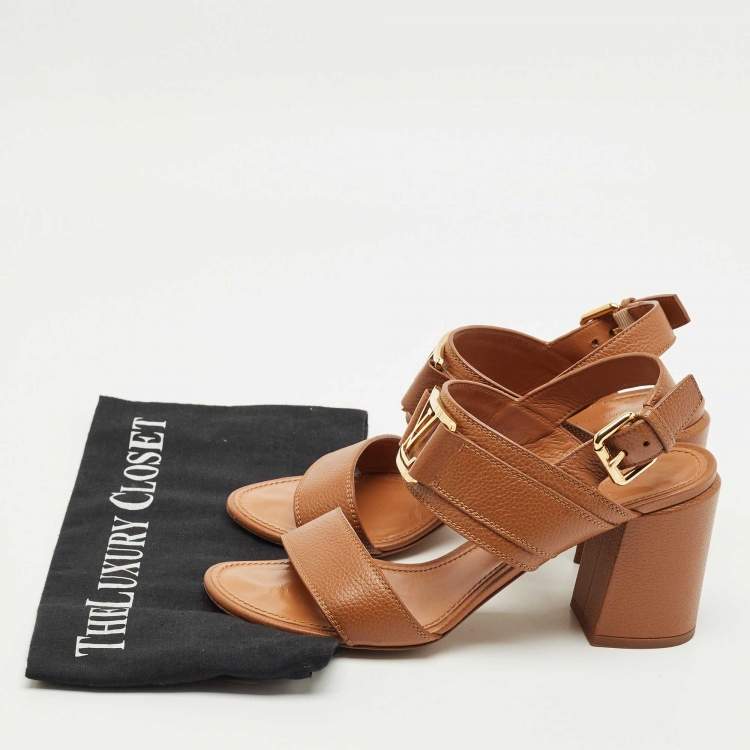 Pre Owned Louis Vuitton Brown Leather Horizon Slingback Sandals Size 38.5